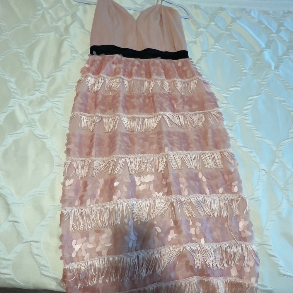Blush Pink Sequin Fringe Party Dress | Flapper Style Cocktail Dress Size 12